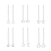 925 Sterling Silver Thread Through Earrings plated & for woman 40mm Sold By Pair