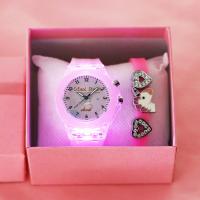 Zinc Alloy Jewelry Sets bangle & watch with Plastic & Stainless Steel 2 pieces & for woman & enamel & with rhinestone pink Sold By Set
