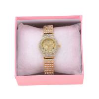Reloj de Pulsera de Mujeres, aleación de zinc, con acero inoxidable, chapado en color dorado, para mujer & con diamantes de imitación, 240x20mm, Vendido por Set