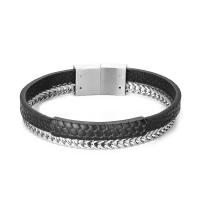 Stainless Steel Jewelry Bracelet, with PU Leather, polished, Double Layer & dyed & for man, more colors for choice, 215mm, Sold By PC
