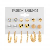 Zinc Alloy Earring Set with Plastic Pearl nine pieces & for woman & with rhinestone nickel lead & cadmium free Sold By Set