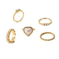 Zinc Alloy Ring Set with Plastic Pearl & for woman & with rhinestone nickel lead & cadmium free Sold By Set