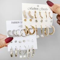 Zinc Alloy Earring Set with Plastic Pearl nine pieces & for woman & with rhinestone nickel lead & cadmium free Sold By Set
