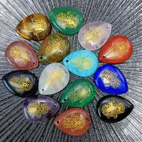 Gemstone Pendants Jewelry, Teardrop, gold accent, more colors for choice, 25x33mm, Sold By PC