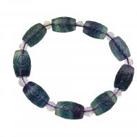 Natural Fluorite Bracelet, Carved, for woman, mixed colors, 15x10mm, Length:7.5 Inch, Sold By PC