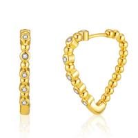 Brass Huggie Hoop Earring 18K gold plated fashion jewelry & for woman & with cubic zirconia golden 28mm Sold By Pair