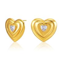 Brass Stud Earring, 18K gold plated, fashion jewelry & for woman & with cubic zirconia, golden, 20mm, Sold By Pair