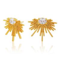 Brass Stud Earring, 18K gold plated, fashion jewelry & for woman & with cubic zirconia, golden, 20x24mm, Sold By Pair