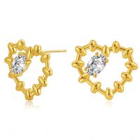 Brass Stud Earring 18K gold plated fashion jewelry & for woman & with cubic zirconia golden Sold By Pair