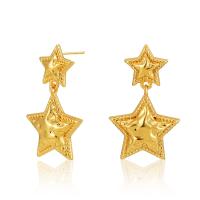 Boucles d'oreilles pendantes en laiton, étoile, Plaqué or 18K, bijoux de mode & pour femme, doré, 29x17mm, Vendu par paire