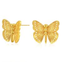Brass Stud Earring, Butterfly, 18K gold plated, fashion jewelry & for woman, golden, 12mm, Sold By Pair