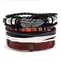 PU Leather Cord Bracelets, with Linen & Wax Cord & Tibetan Style, plated, 4 pieces & fashion jewelry & woven pattern, mixed colors, 17-18CM, Sold By Set