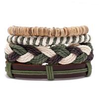 PU Leather Cord Bracelets, with Linen & Wax Cord, 4 pieces & fashion jewelry & woven pattern, mixed colors, 17-18CM, Sold By Set