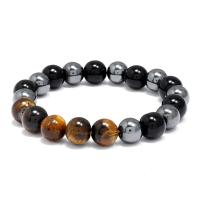 Gemstone Bracelets Tiger Eye with Glass Beads Round fashion jewelry 18-19CM Sold By Strand