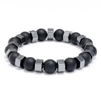 Bracelets de pierres précieuses, alliage de zinc, avec hématite non magnétique, bijoux de mode, noire, 10mm, Vendu par 18-19 cm brin