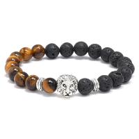 Gemstone Bracelets, Lava, with Tiger Eye & Tibetan Style, silver color plated, fashion jewelry, 18-19CM, Sold By Strand