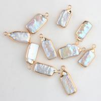 Freshwater Pearl Pendants, with Brass, Rectangle, gold color plated, fashion jewelry & DIY, 10x20mm, Sold By PC