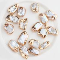 Pendentifs perles d'eau douce, perle d'eau douce cultivée, avec laiton, Placage de couleur d'or, bijoux de mode & DIY, blanc, 5*8mm-14*6mm, Vendu par PC