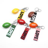 Bag Purse Charms Keyrings Keychains, Plastic, with Stainless Steel, Rugby Ball, Unisex, more colors for choice, nickel, lead & cadmium free, 8.50x5mm, Sold By PC