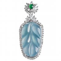 Jadeite Necklace, Leaf, silver color plated, Unisex, light blue, 17x40x7mm, Length:Approx 14.96 Inch, Sold By PC