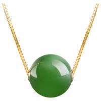 Hetian Jade Necklace, Round, gold color plated, Unisex, green, 12mm, Length:Approx 17.72 Inch, Sold By PC
