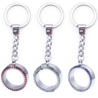 Tibetan Style Key Clasp, with Glass, Round, silver color plated, Unisex & with rhinestone, more colors for choice, nickel, lead & cadmium free, 30mm, Sold By PC