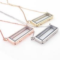 Floating Locket Necklace, Tibetan Style, with Magnet & Glass, Rectangle, plated, more colors for choice, nickel, lead & cadmium free, 55.43x23x7mm, Length:Approx 24 Inch, Sold By PC
