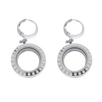Huggie Hoop Drop Earring Zinc Alloy with Glass Round platinum color plated can open and put into something & Unisex & with rhinestone nickel lead & cadmium free Inner Approx 13mm Sold By Pair