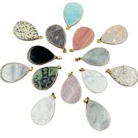 Gemstone Pendants Jewelry, Natural Stone, with Brass, Teardrop, gold color plated, different materials for choice & Unisex, more colors for choice, nickel, lead & cadmium free, 26x42mm, Length:Approx 14.96 Inch, Sold By PC