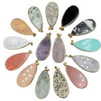 Gemstone Pendants Jewelry, Natural Stone, with Brass, Teardrop, gold color plated, different materials for choice & Unisex, more colors for choice, nickel, lead & cadmium free, 22x48mm, Sold By PC