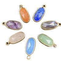 Gemstone Pendants Jewelry Natural Stone with Brass Oval gold color plated random style & Unisex & faceted mixed colors Sold By PC