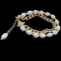 Bracelet en perles de culture d'eau douce, perle d'eau douce cultivée, avec laiton, avec 1.97 chaînes de rallonge, Placage de couleur d'or, bijoux de mode, blanc, Longueur:7.48 pouce, Vendu par PC