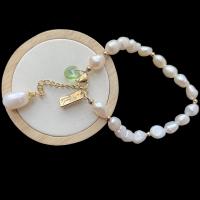Bracelet en perles de culture d'eau douce, perle d'eau douce cultivée, avec laiton, avec 1.97 chaînes de rallonge, Placage de couleur d'or, bijoux de mode, blanc, Longueur:7.48 pouce, Vendu par PC