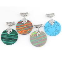 Gemstone Pendants Jewelry, Tibetan Style, with Gemstone, Round, more colors for choice, 72x50mm, Sold By PC