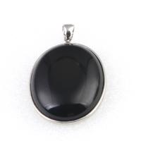 Gemstone Pendants Jewelry, Tibetan Style, with Gemstone, black, 39x26mm, Sold By PC