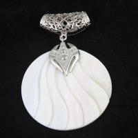 Natural White Shell Pendants Zinc Alloy with White Shell Round white Sold By PC
