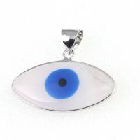 Pendentifs mauvais oeil, alliage de zinc, avec coquille blanche, œil, émail, couleurs mélangées, 37x31mm, Vendu par PC