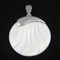 Natural White Shell Pendants, Tibetan Style, with White Shell, Round, white, 66x49mm, Sold By PC