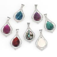 Tibetan Style Pendant, with Shell, with rhinestone, more colors for choice, 53x28mm, Sold By PC