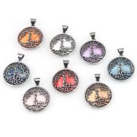 Gemstone Pendants Jewelry, Tibetan Style, with Gemstone, Round, more colors for choice, 42x32mm, Sold By PC