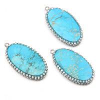 Natural Imperial Jasper Pendants Impression Jasper with Zinc Alloy Flat Oval with rhinestone blue Sold By PC