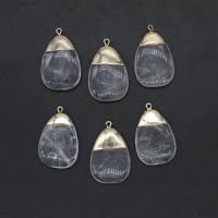 Quartz Gemstone Pendants, Brass, with Clear Quartz, mixed colors, 38x25x6mm, Sold By PC