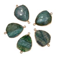 Agate Connector, Brass, with Dragon Veins Agate, irregular, green, 39x25x10mm, Sold By PC
