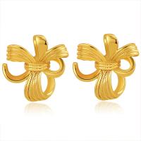Brass Stud Earring, Bowknot, 18K gold plated, fashion jewelry & for woman, golden, 13mm, Sold By Pair