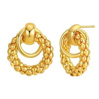 Brass Stud Earring, 18K gold plated, fashion jewelry & for woman, golden, 24x20mm, Sold By Pair