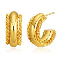 Brass Stud Earring, 18K gold plated, fashion jewelry & for woman, golden, 18x7mm, Sold By Pair