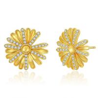 Brass Stud Earring 18K gold plated fashion jewelry & for woman & with rhinestone golden 14mm Sold By Pair