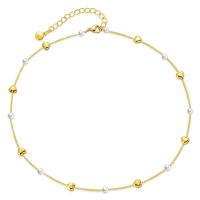 Brass Necklace, with Plastic Pearl, with 2.36 extender chain, 18K gold plated, fashion jewelry & for woman, golden, Length:15.35 Inch, Sold By PC