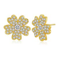 Brass Stud Earring, 18K gold plated, fashion jewelry & for woman & with cubic zirconia, golden, 14x14mm, Sold By Pair