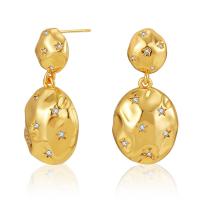 Brass Drop Earring, 18K gold plated, fashion jewelry & for woman & with cubic zirconia, golden, 29x14mm, Sold By Pair